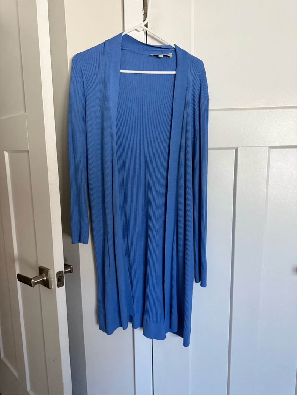 LOFT Cornflower Blue Long Ribbed Open-Front Cardigan